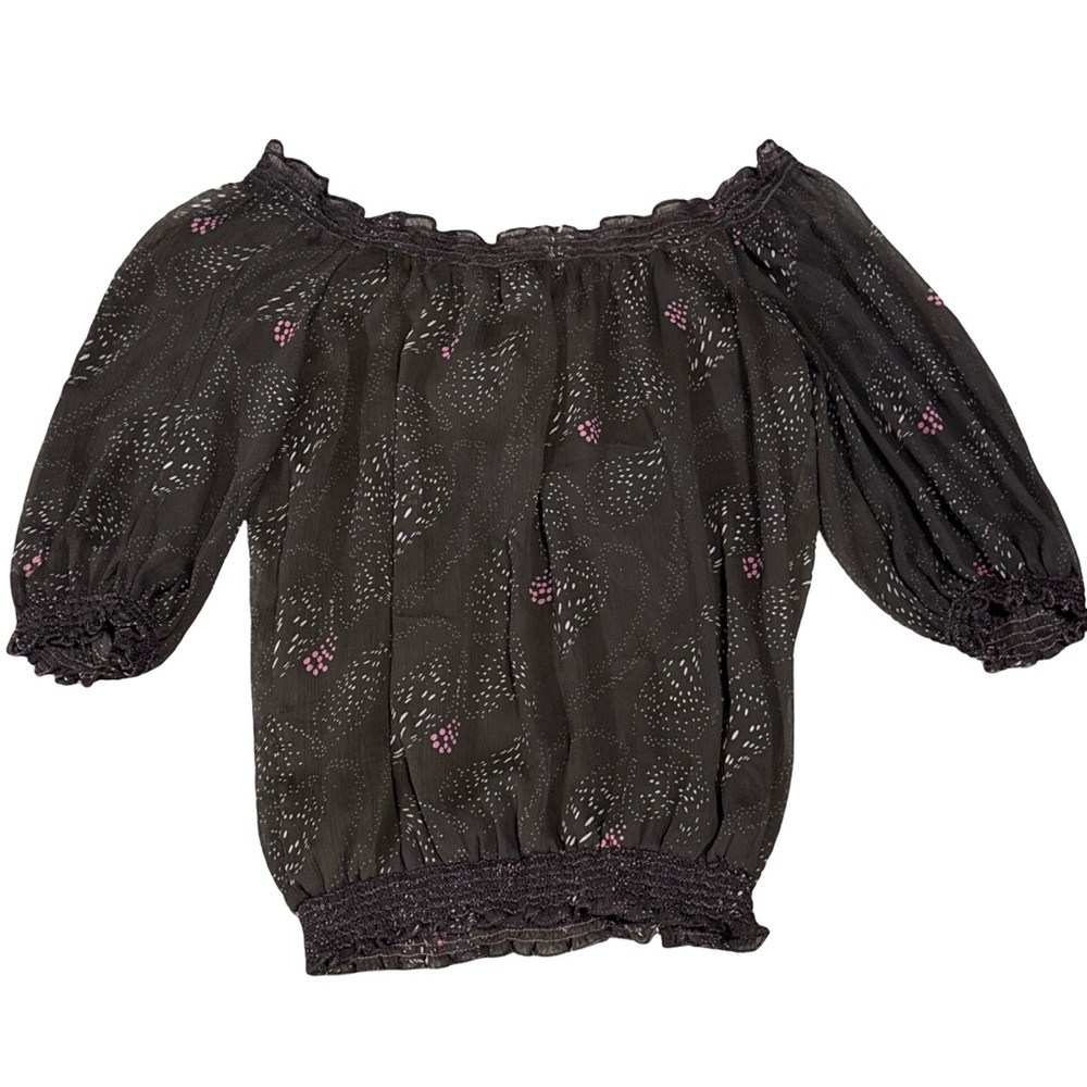 Max Studio off the shoulder Brown Blouse with Shirred Neckline